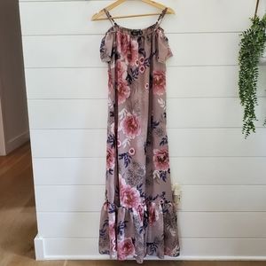Maxi dress vintage floral off shoulder sz S